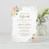 Invitation Peach Gold Floral Confetti 50ème anniversaire (Debout devant)