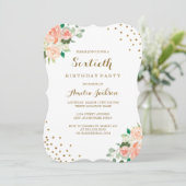 Invitation Peach Gold Floral Confetti 60e fête d'anniversaire (Debout devant)