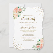 Invitation Peach Gold Floral Confetti 90ème anniversaire (Devant)
