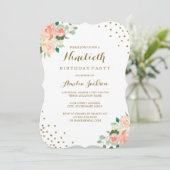 Invitation Peach Gold Floral Confetti 90ème anniversaire (Debout devant)