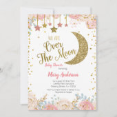 Invitation Peach Gold Moon Baby shower rose pour fille (Devant)
