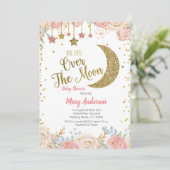 Invitation Peach Gold Moon Baby shower rose pour fille (Debout devant)