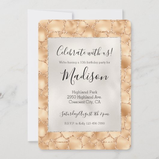 Invitation Peach Gold Parties scintillant Glam Sparkle Giraff (Devant)