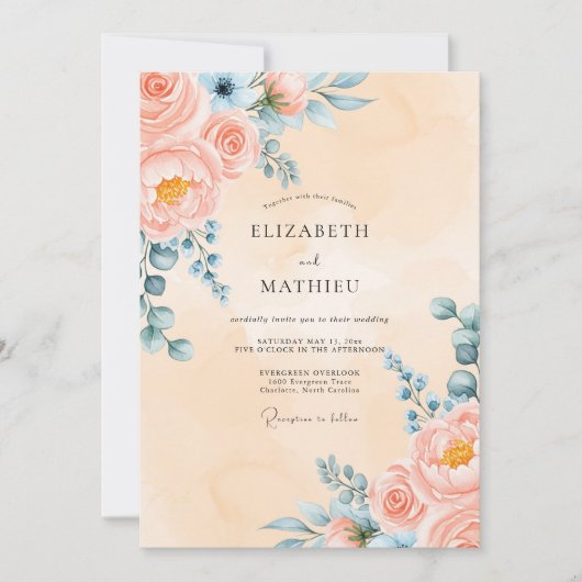 Invitation Peach Graceful Peony Wedding (Devant)