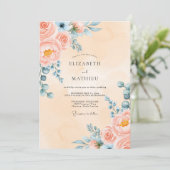 Invitation Peach Graceful Peony Wedding (Debout devant)