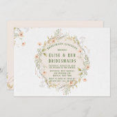 Invitation Peach Green Fleurs sauvages Wreath Bridesmaids Déj (Devant / Derrière)