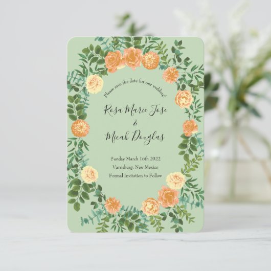 Invitation Peach Green Mariage Spring Pastel (Debout devant)