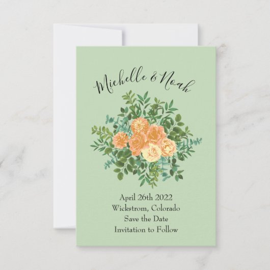 Invitation Peach Green Mariage Spring Pastel (Devant)