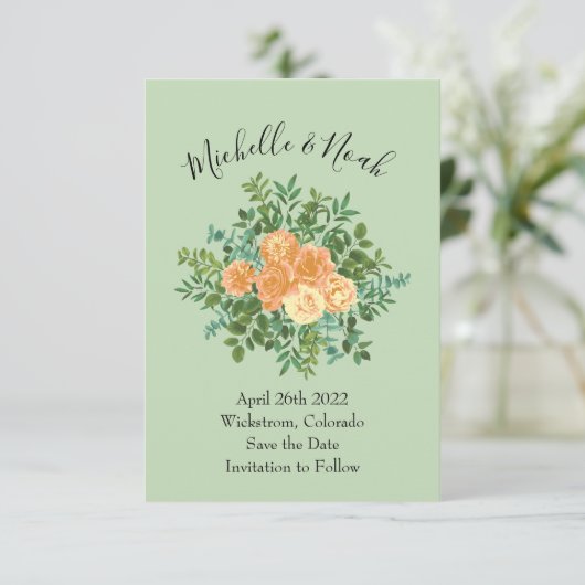 Invitation Peach Green Mariage Spring Pastel (Debout devant)