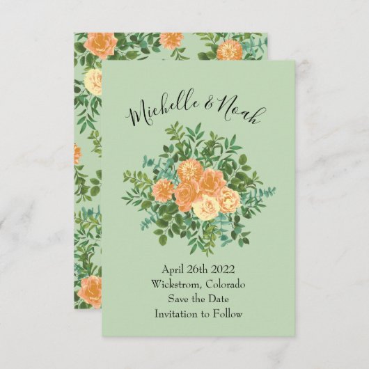 Invitation Peach Green Mariage Spring Pastel (Devant / Derrière)