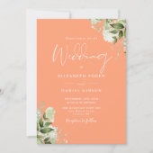 Invitation Peach Greenery Floral Monogramme Mariage (Devant)