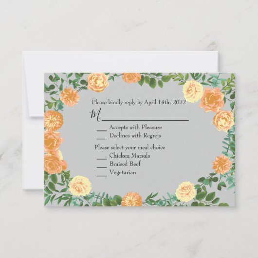 Invitation Peach Grey Mariage Spring Floral (Devant)