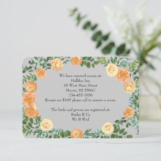 Invitation Peach Grey Mariage Spring Floral (Debout devant)