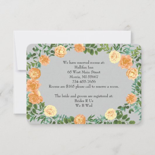 Invitation Peach Grey Mariage Spring Floral (Devant)