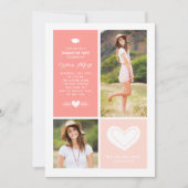 Invitation Peach Heart Doodles Photo Collage Graduation (Devant)