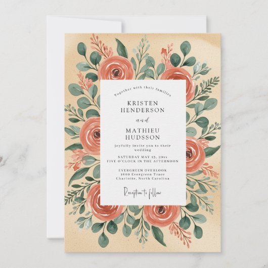Invitation Peach Illustrative Rustic Wedding (Devant)