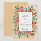Invitation Peach Illustrative Rustic Wedding (Devant / Derrière)