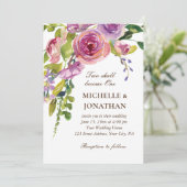 Invitation Peach Lavender Floral Greenery Mariage chrétien (Debout devant)
