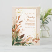 Invitation Peach Leaf Gold Stardust Wedding (Debout devant)