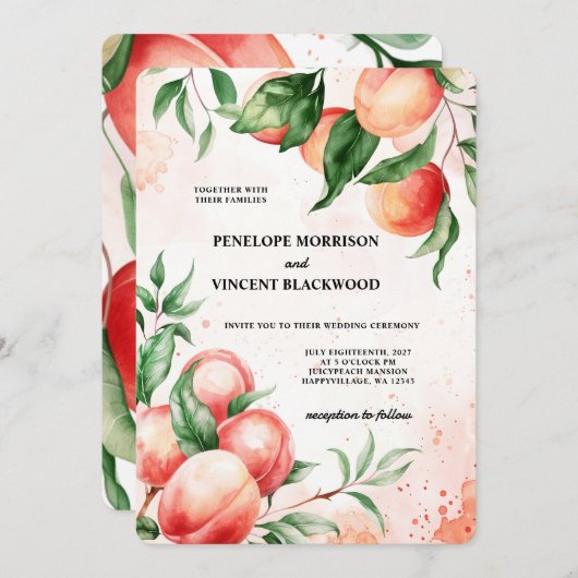 Invitation Peach Love Mariage (Devant / Derrière)