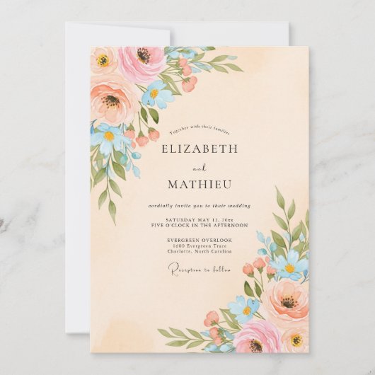 Invitation Peach Lustrous Spring Wedding (Devant)