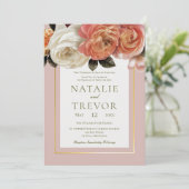 Invitation Peach Mimosa Blooms Floral rose Mariage (Debout devant)