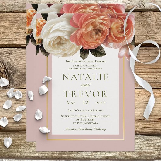 Invitation Peach Mimosa Blooms Floral rose Mariage