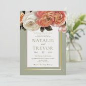 Invitation Peach Mimosa Blooms Floral Sage Mariage (Debout devant)