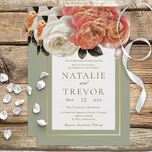Invitation Peach Mimosa Blooms Floral Sage Mariage