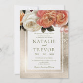 Invitation Peach Mimosa Blooms Gold Floral Mariage (Devant)