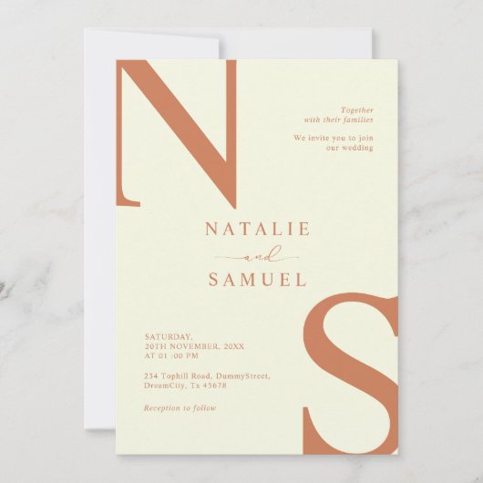 Invitation Peach Minimalist & Elegant Bold Initiales Mariage (Devant)