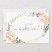 Invitation Peach Mint Floral Gold Serez-Vous Ma Femme D'Accue (Devant)