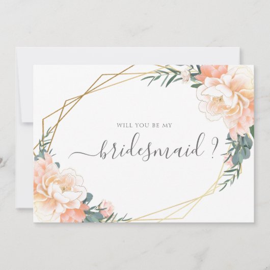 Invitation Peach Mint Floral Gold Serez-Vous Ma Femme D'Accue (Devant)