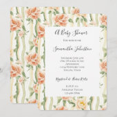Invitation Peach Mint Roses Floral Stripes Baby Shower (Devant / Derrière)