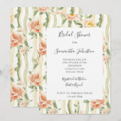 Invitation Peach Mint Roses Floral Stripes Bridal Shower (Devant / Derrière)