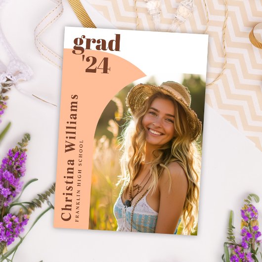 Invitation Peach Modern Elegant Arch Photo Graduation Party