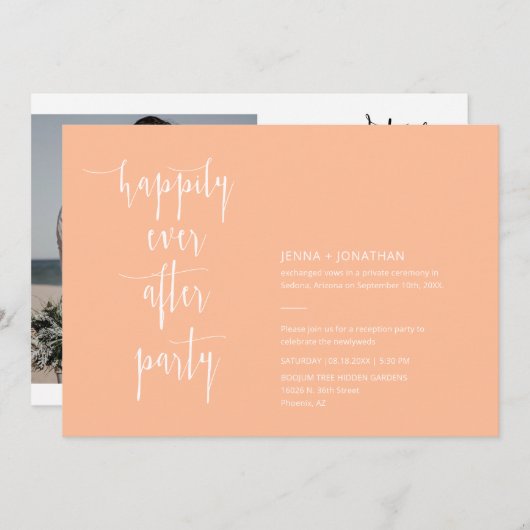 Invitation Peach Modern Heureusement Jamais Après QR Code Pho (Devant / Derrière)