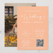 Invitation Peach Modern Minimalist Mariage Arch QR Code Photo (Devant / Derrière)