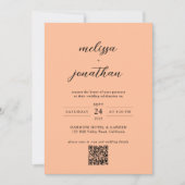 Invitation Peach Modern Photo Script Monogramme Code QR Maria (Devant)