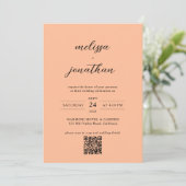 Invitation Peach Modern Photo Script Monogramme Code QR Maria (Debout devant)