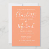 Invitation Peach Modern Signature Script Mariage photo (Devant)