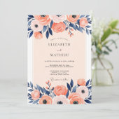 Invitation Peach Navy Illustrative Spring Wedding (Debout devant)