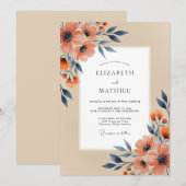 Invitation Peach Navy Refined Autumn Wedding (Devant / Derrière)