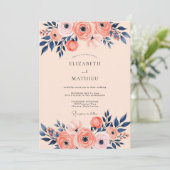 Invitation Peach Navy Romantic Spring Wedding (Debout devant)