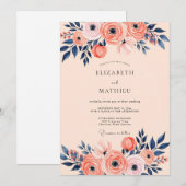Invitation Peach Navy Romantic Spring Wedding (Devant / Derrière)