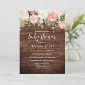 Invitation Peach or Floral Aquarelle Baby shower en bois (Debout devant)