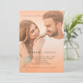 Invitation Peach Orange Fuzz Elegant Photo QR Code Mariage (Debout devant)