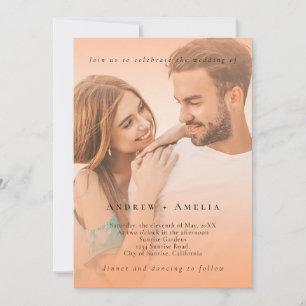 Invitation Peach Orange Fuzz Elegant Photo QR Code Mariage