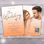 Invitation Peach Orange Fuzz Elegant Photo QR Code Mariage