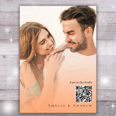 Invitation Peach Orange Fuzz Elegant Photo QR Code Mariage